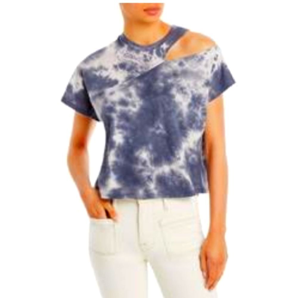 Aqua Gray and White Tie Dye Cut Out Tee